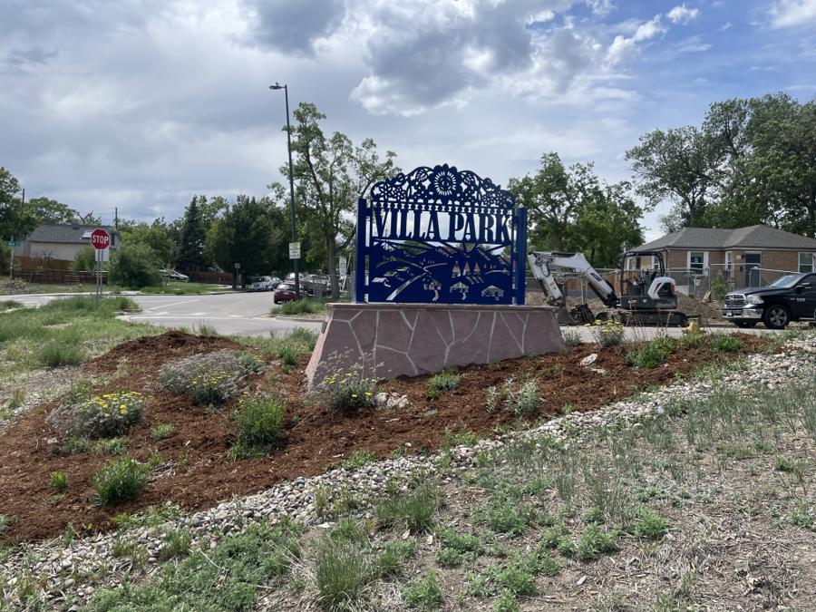 The Villa Park sign with fresh native plantings